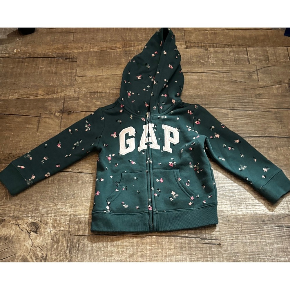 Baby Gap Toddler Girls Floral Print Zip Up Hoodie Jacket Green 3T